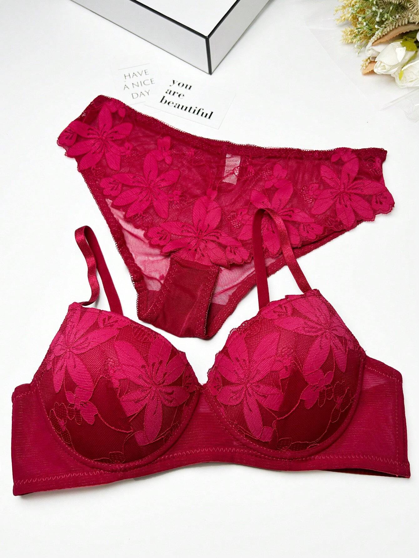 Women's Flower Lace Bra Set