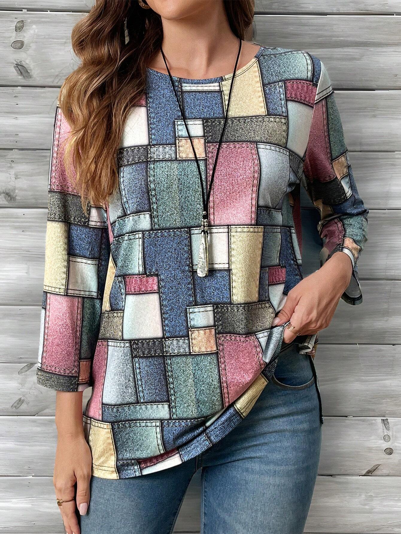 Women's Casual Plaid Graphic Tees Women