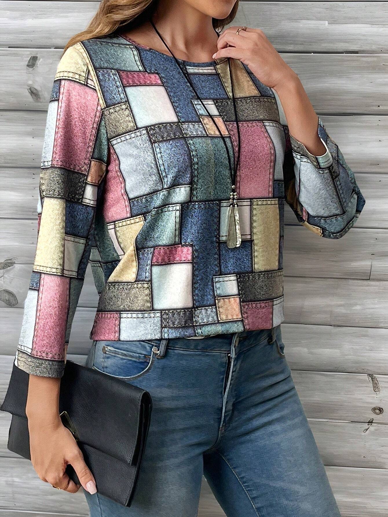 Women's Casual Plaid Graphic Tees Women