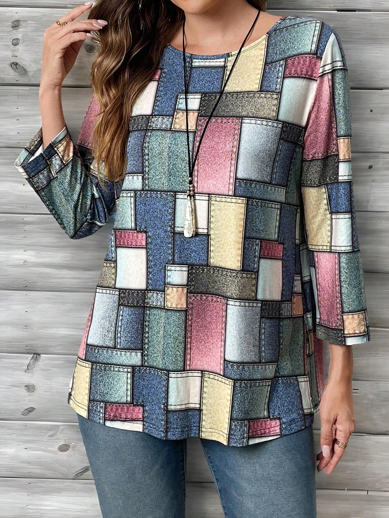 Women's Casual Plaid Graphic Tees Women