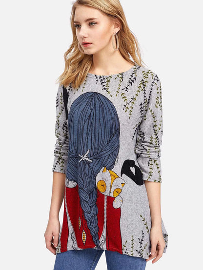 Random Print Back Longline Tee