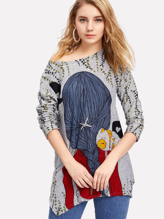 Random Print Back Longline Tee