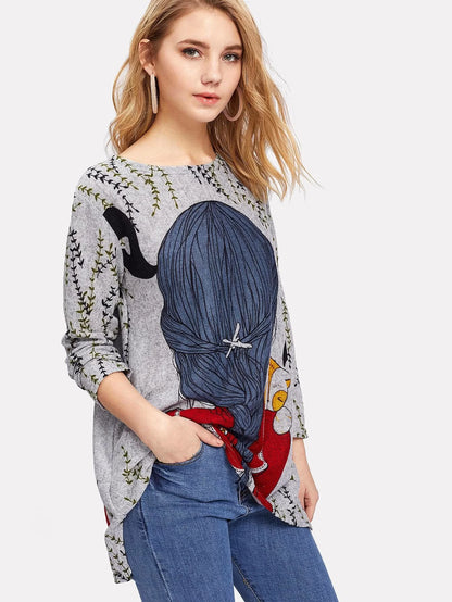 Random Print Back Longline Tee