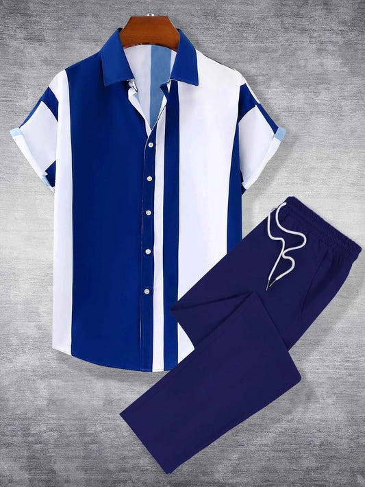 Blue and White Casual Sweatpants Set