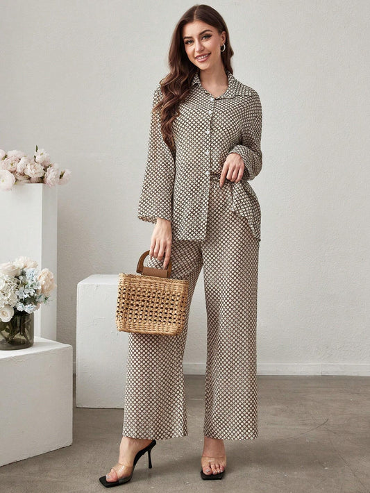 Geometric Long Sleeve Shirt And Pants