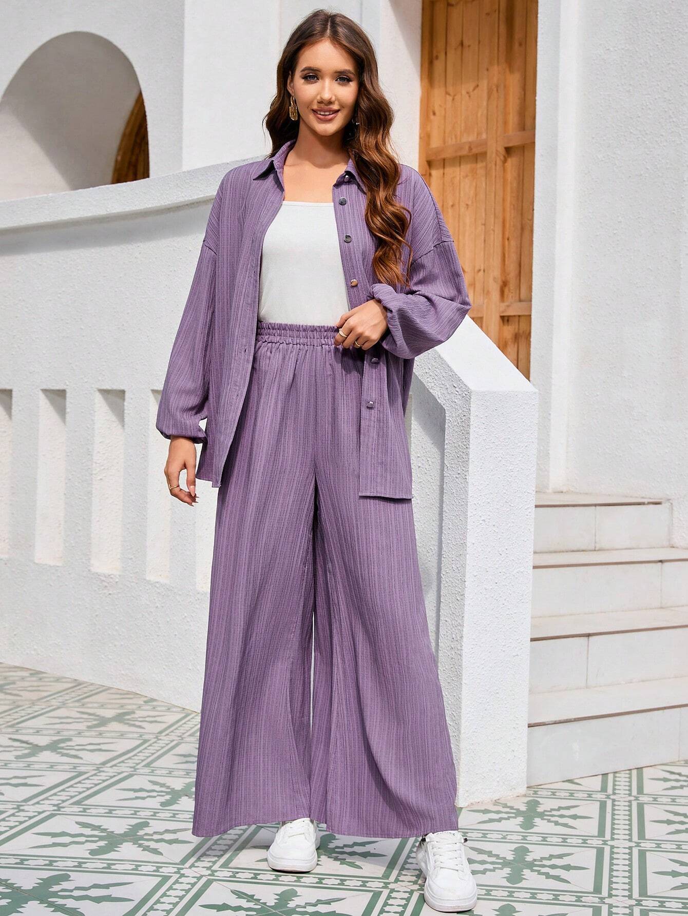 Textured Lantern Sleeve Suit