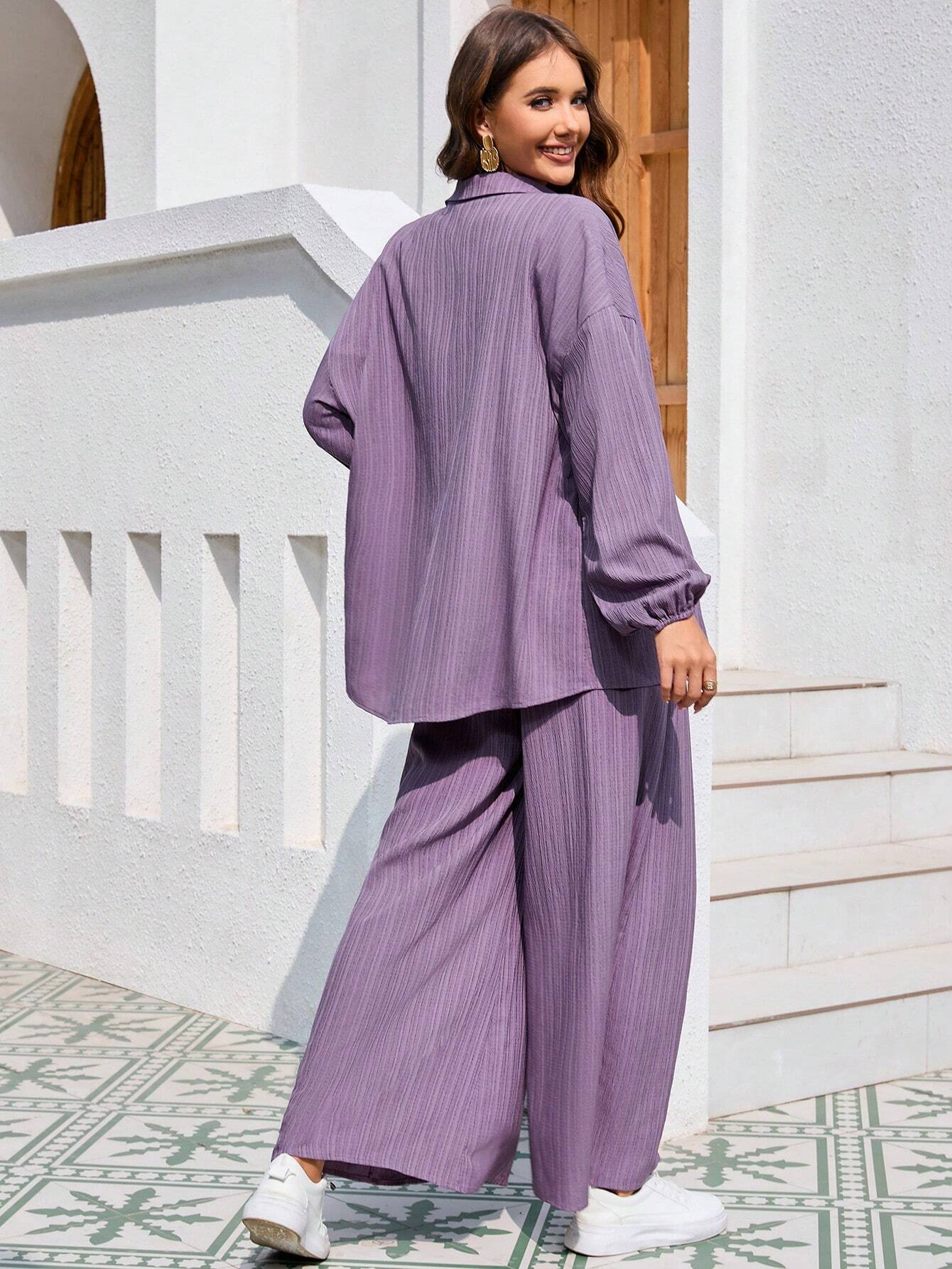 Textured Lantern Sleeve Suit