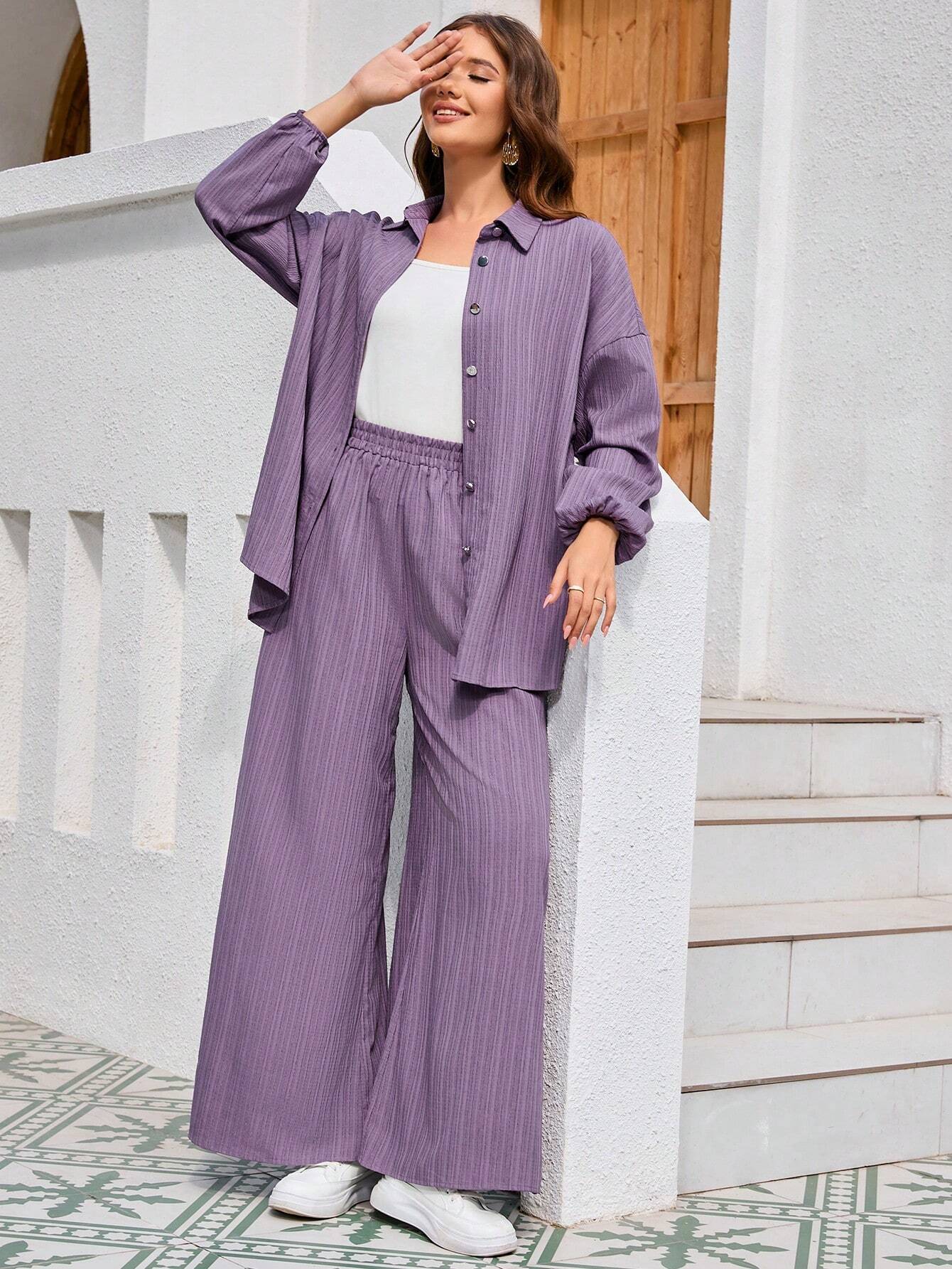 Textured Lantern Sleeve Suit