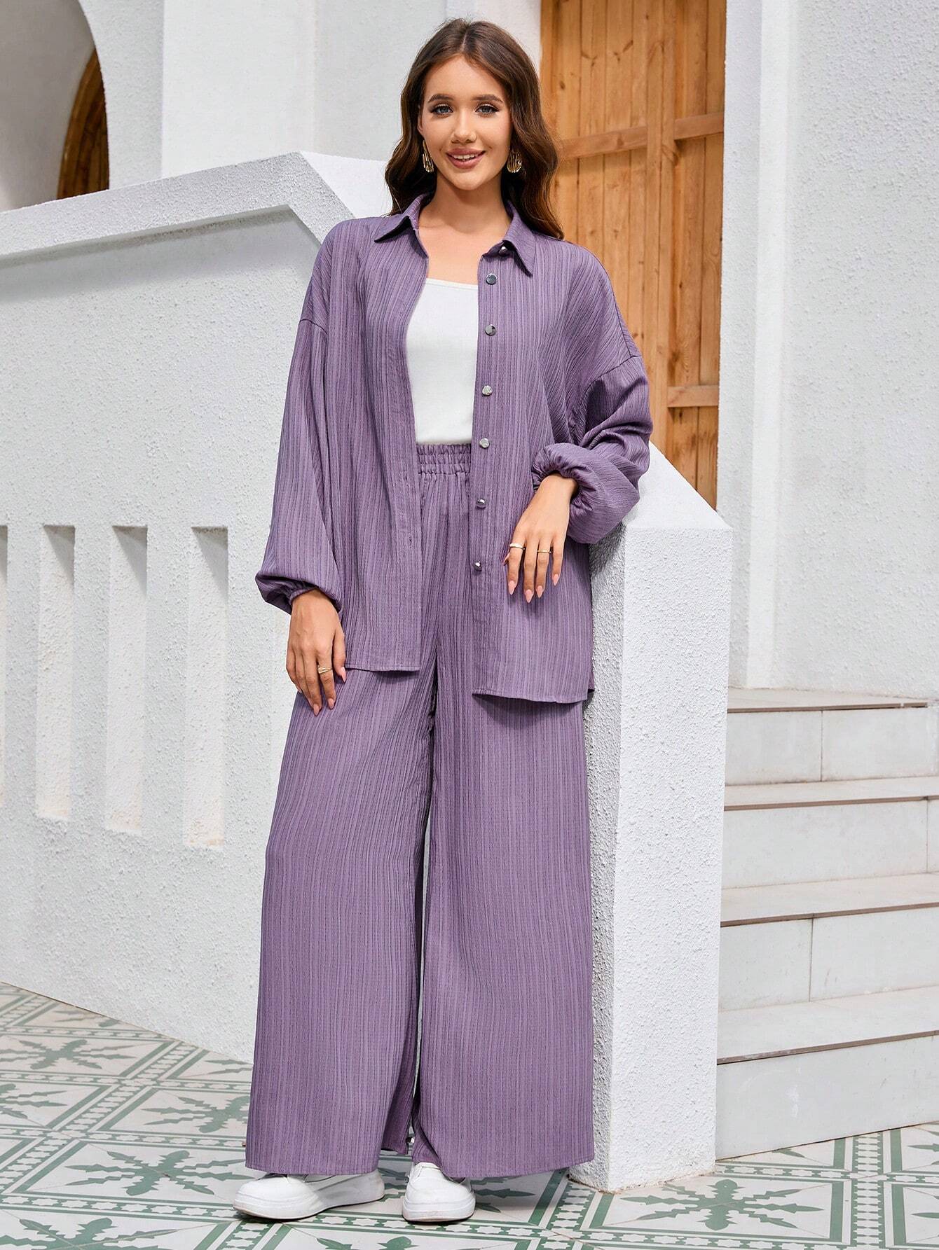 Textured Lantern Sleeve Suit