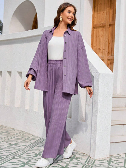 Textured Lantern Sleeve Suit