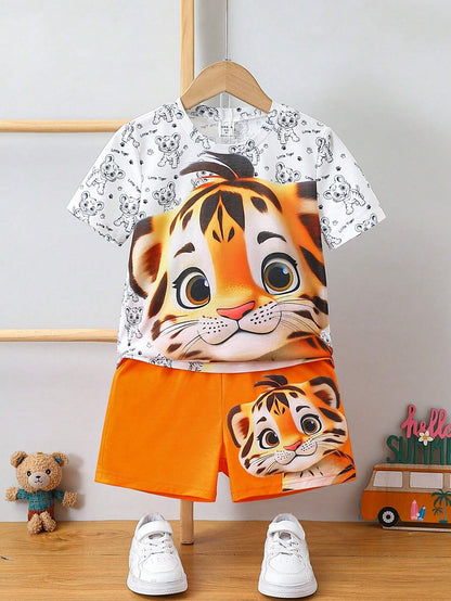Tiger Pattern Top And Shorts Set