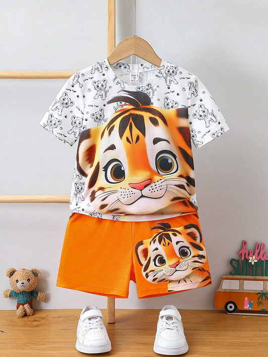 Tiger Pattern Top And Shorts Set