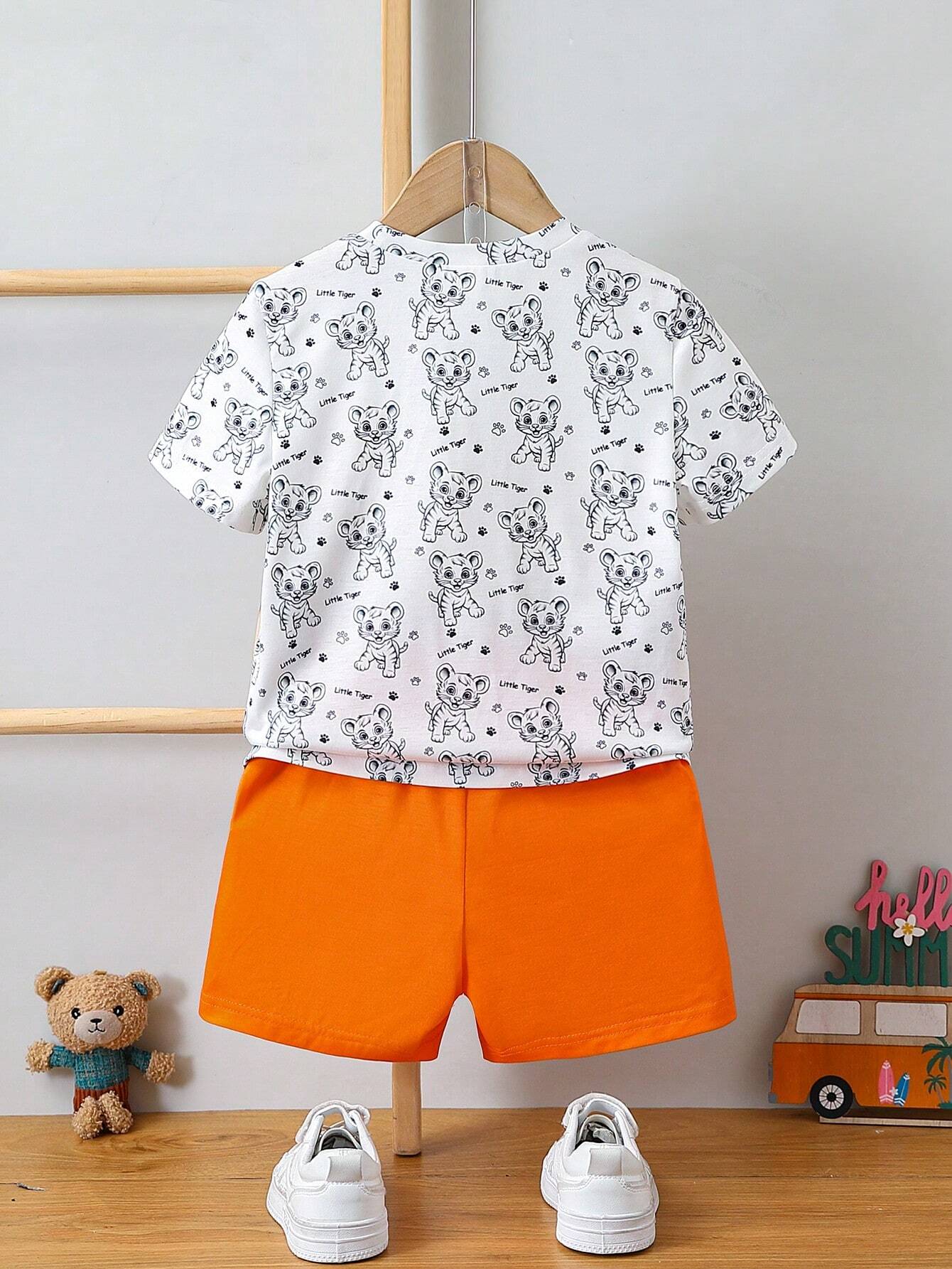 Tiger Pattern Top And Shorts Set