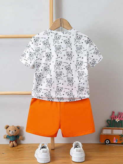 Tiger Pattern Top And Shorts Set