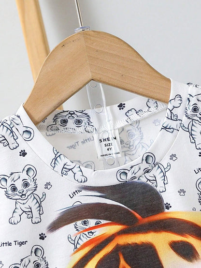 Tiger Pattern Top And Shorts Set