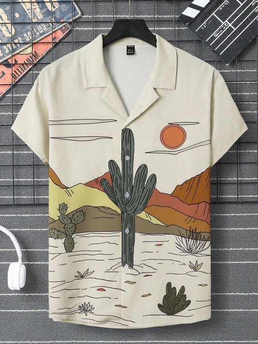 Dauomo Men Cactus Print Shirt