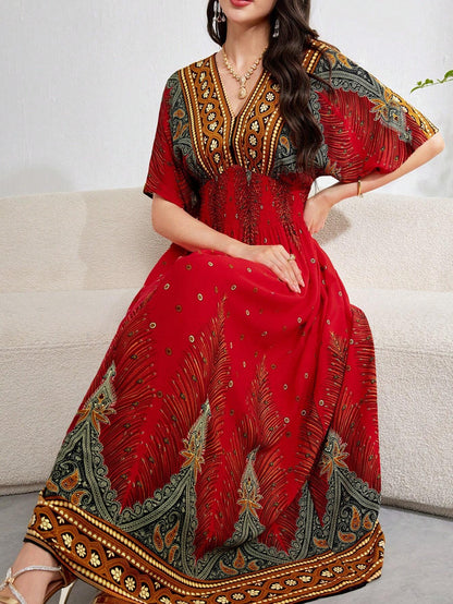Burgundy Red Graphic Summer Dress