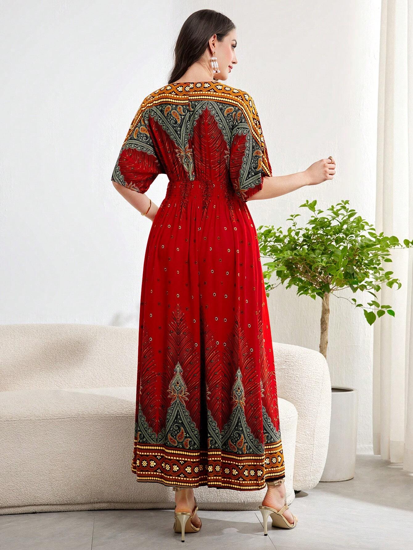 Burgundy Red Graphic Summer Dress