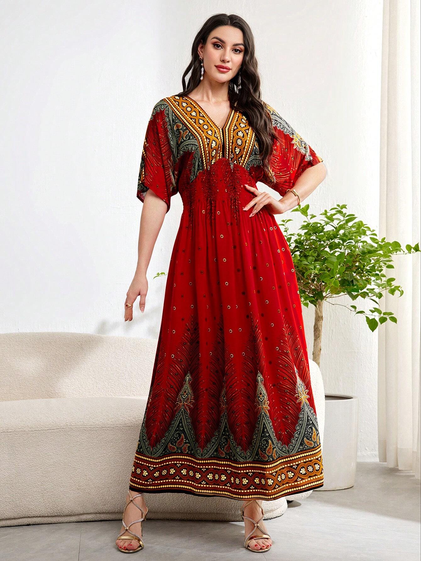 Burgundy Red Graphic Summer Dress