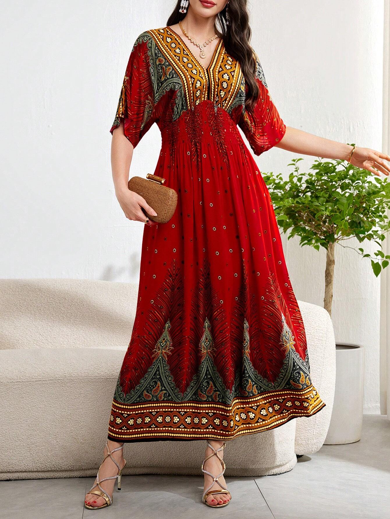 Burgundy Red Graphic Summer Dress