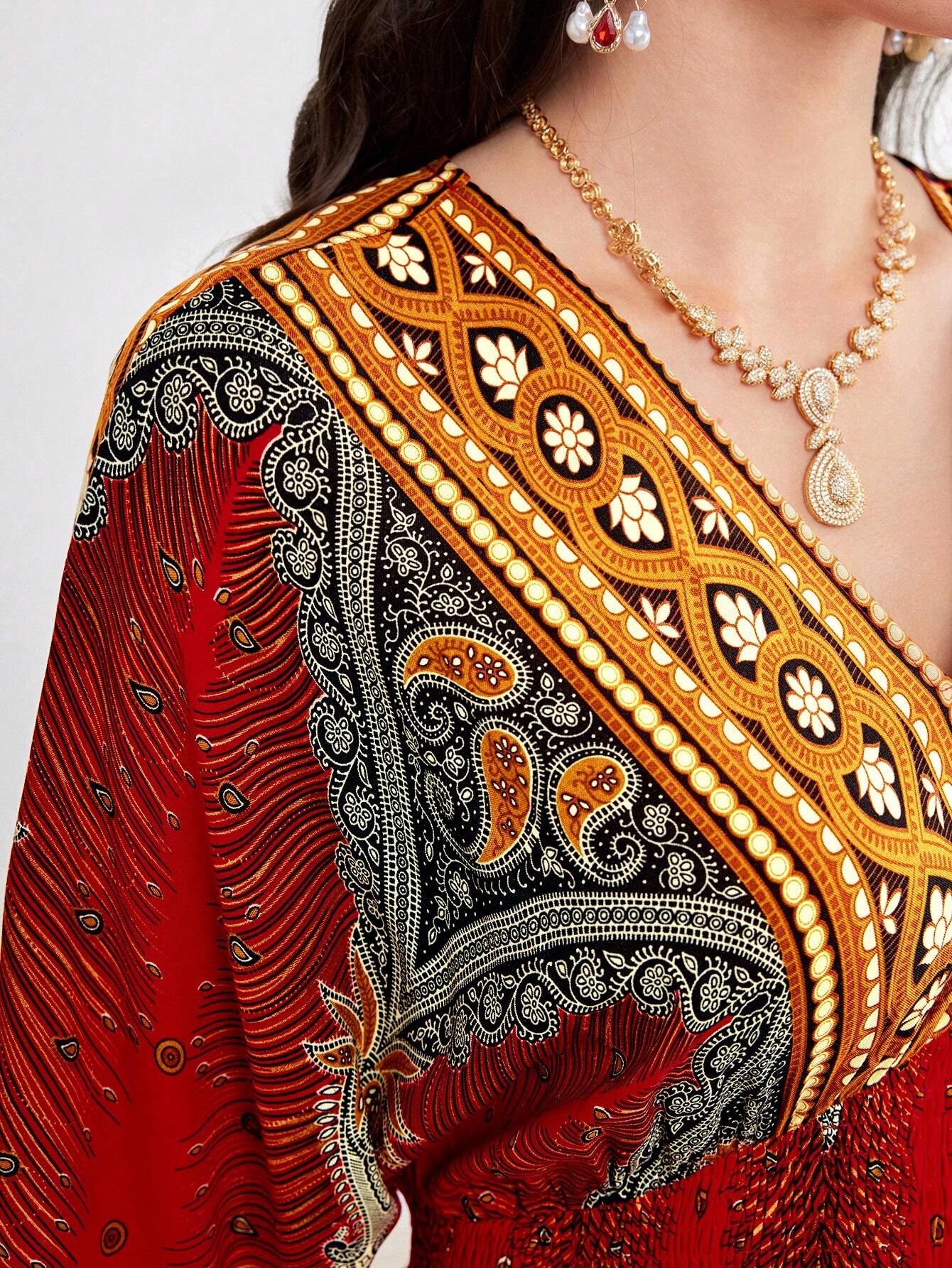 Burgundy Red Graphic Summer Dress