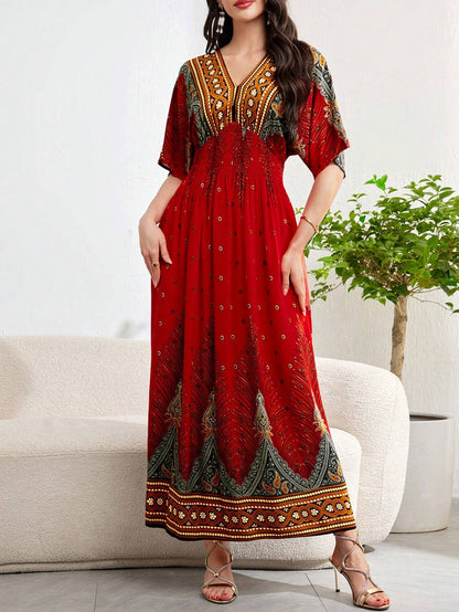 Burgundy Red Graphic Summer Dress