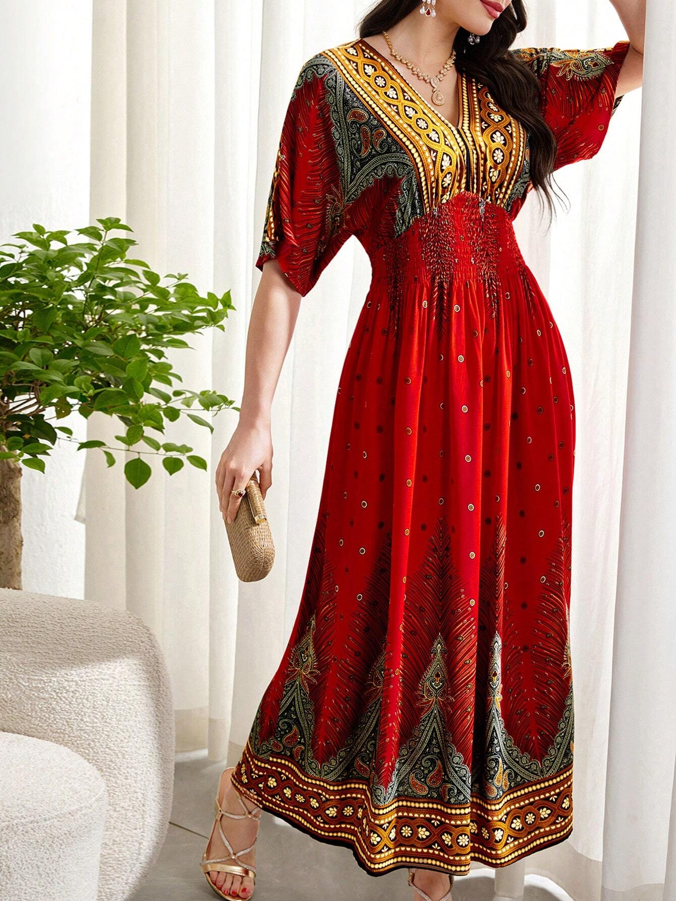 Burgundy Red Graphic Summer Dress