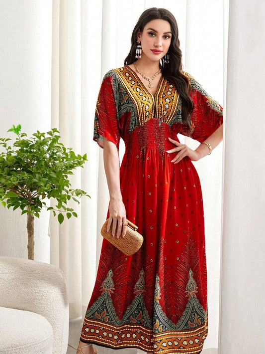 Burgundy Red Graphic Summer Dress