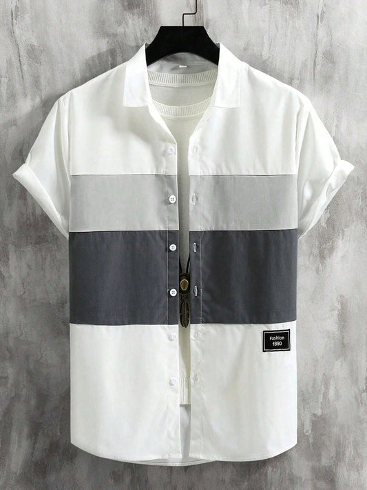 Men Letter Patch Detail Cut Shirt