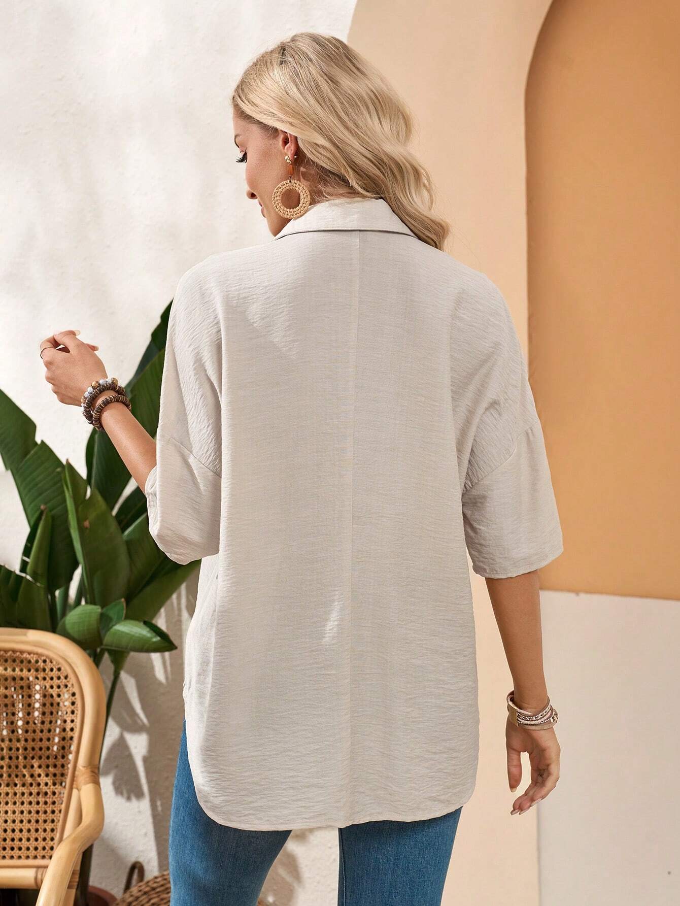 Embroidered Ladies' Casual Linen Summer Top Shirt