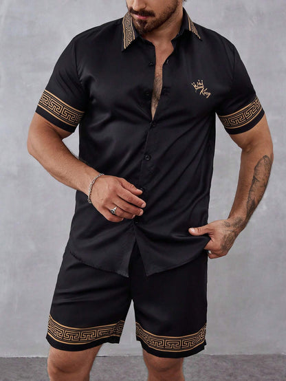 Black Graphic Print Shorts Set