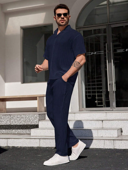 Men's Simple Solid Navy Set