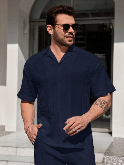 Men's Simple Solid Navy Set