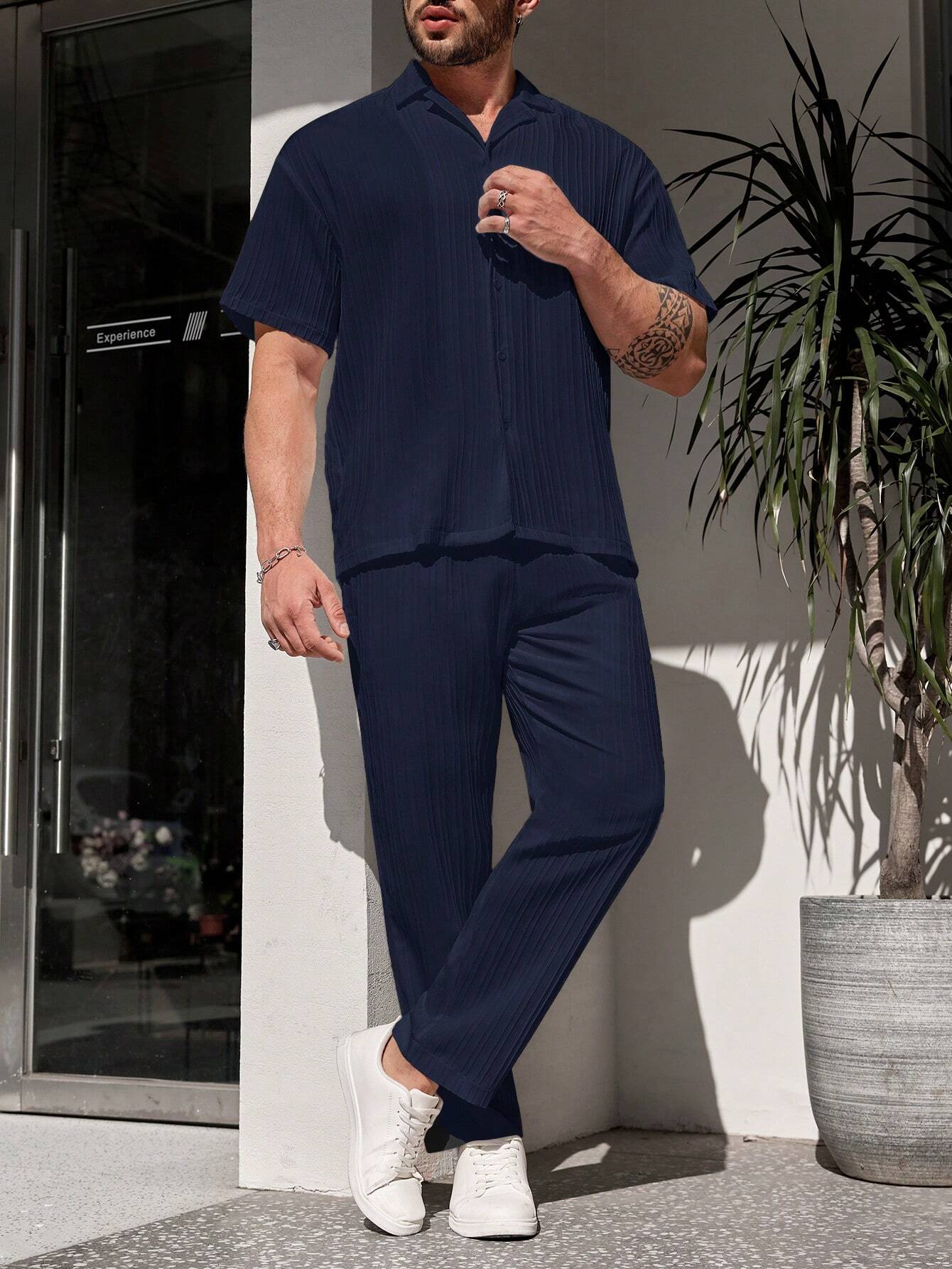 Men's Simple Solid Navy Set