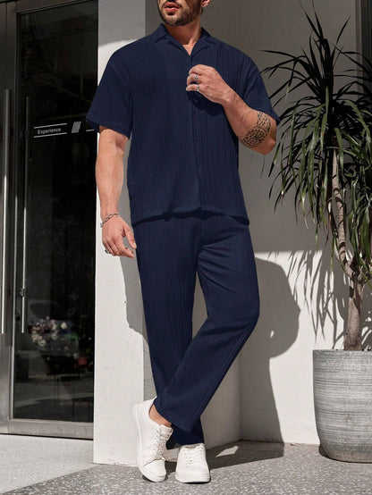 Men's Simple Solid Navy Set