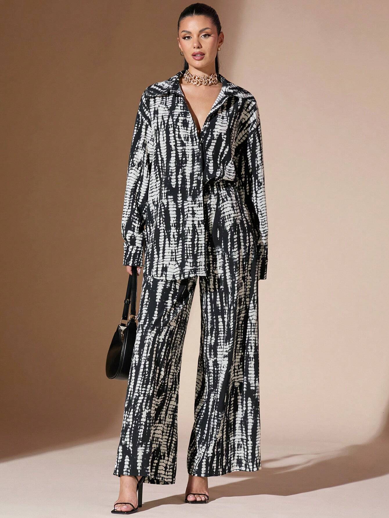 Black & White Tie-Dye Print Oversized Casual