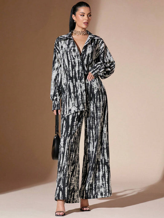 Black & White Tie-Dye Print Oversized Casual