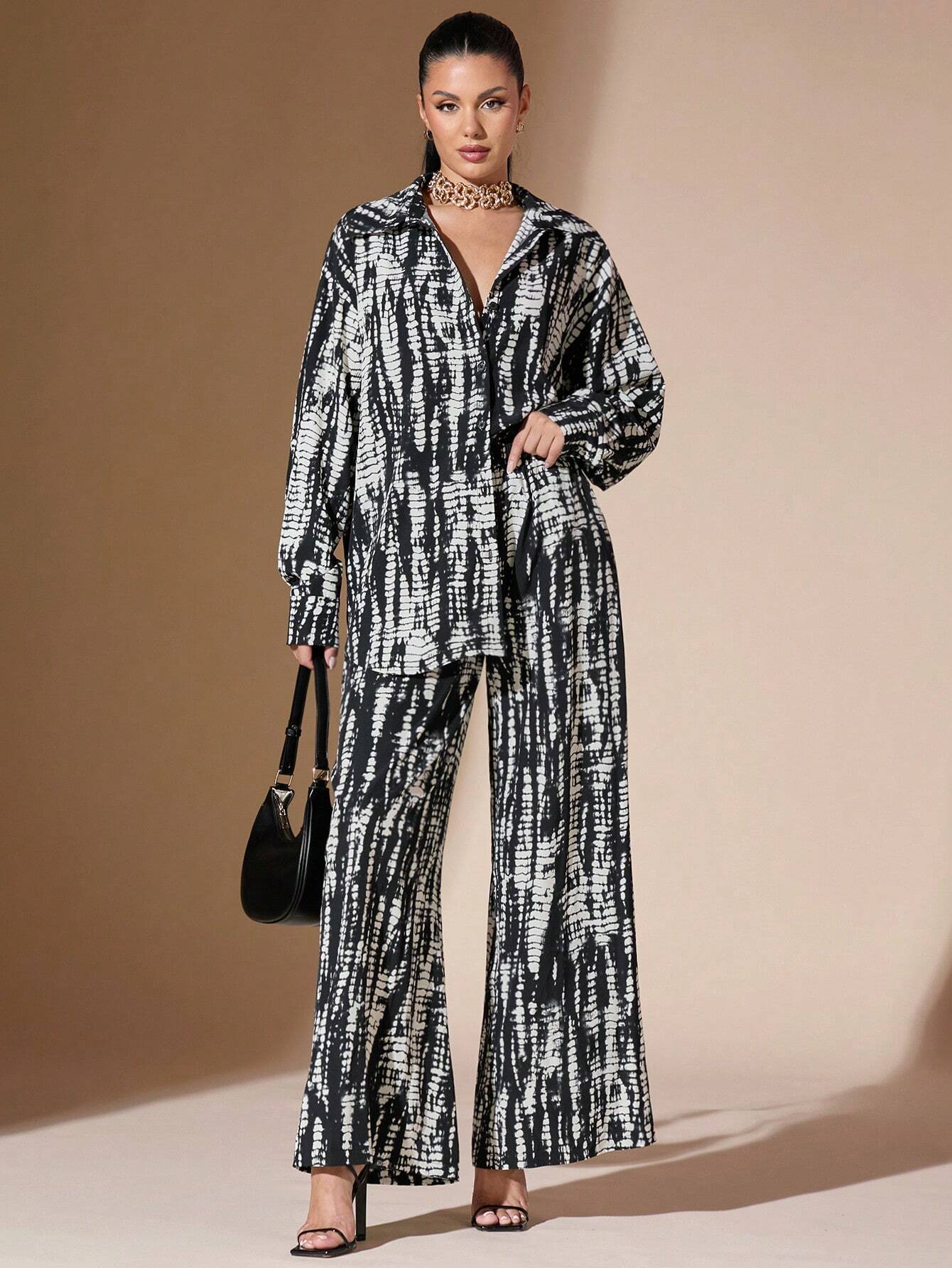 Black & White Tie-Dye Print Oversized Casual