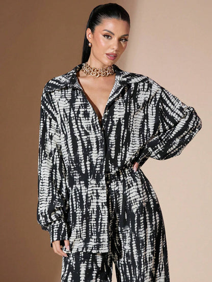 Black & White Tie-Dye Print Oversized Casual