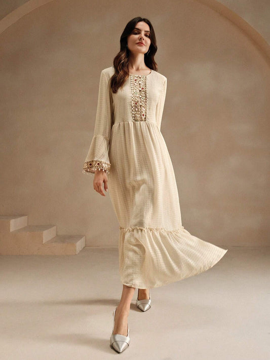 Embroidered Beaded Women's A-Line Dress