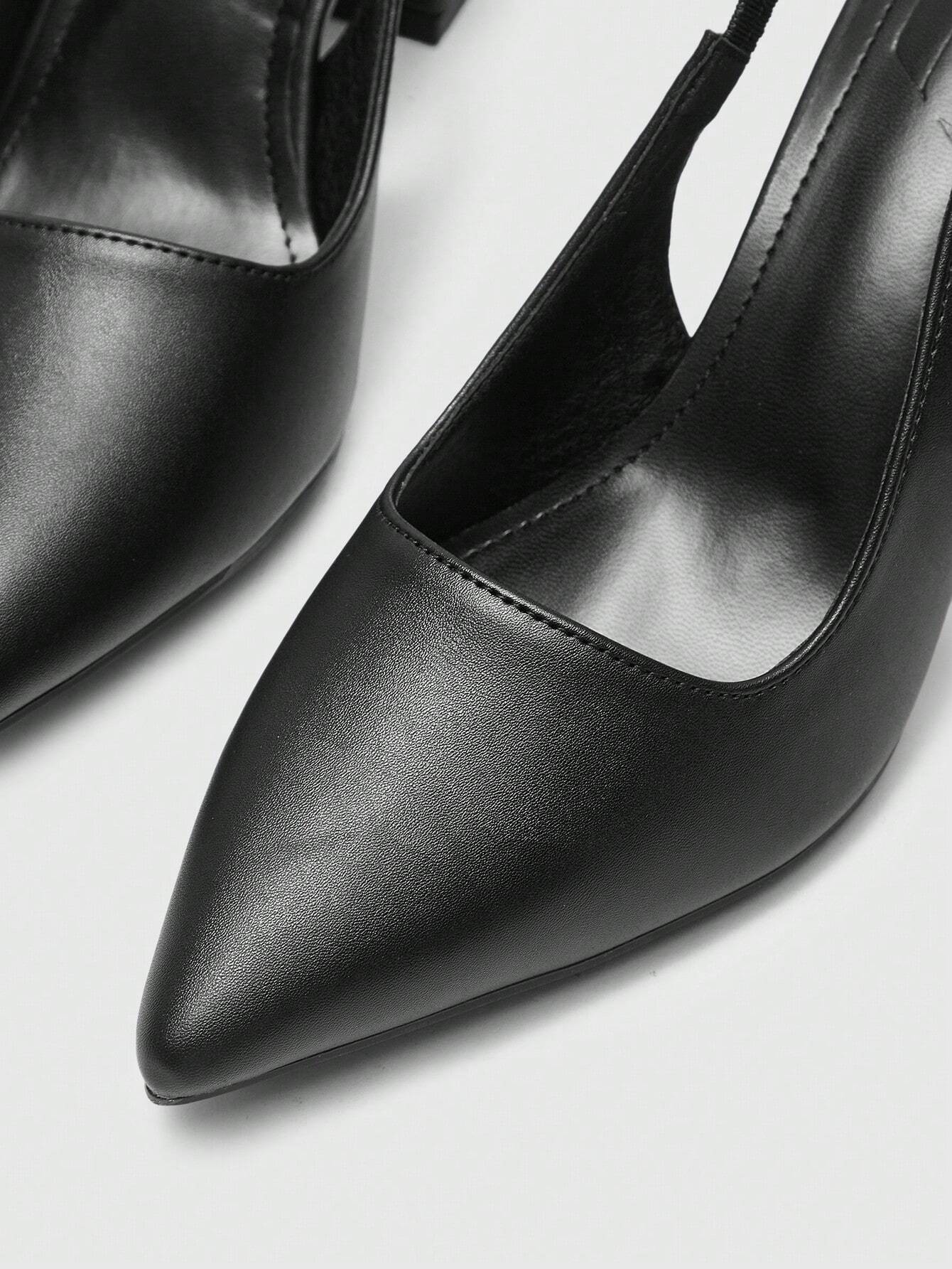 Women's Black Back Strap Thick Heel