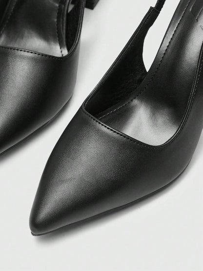 Women's Black Back Strap Thick Heel