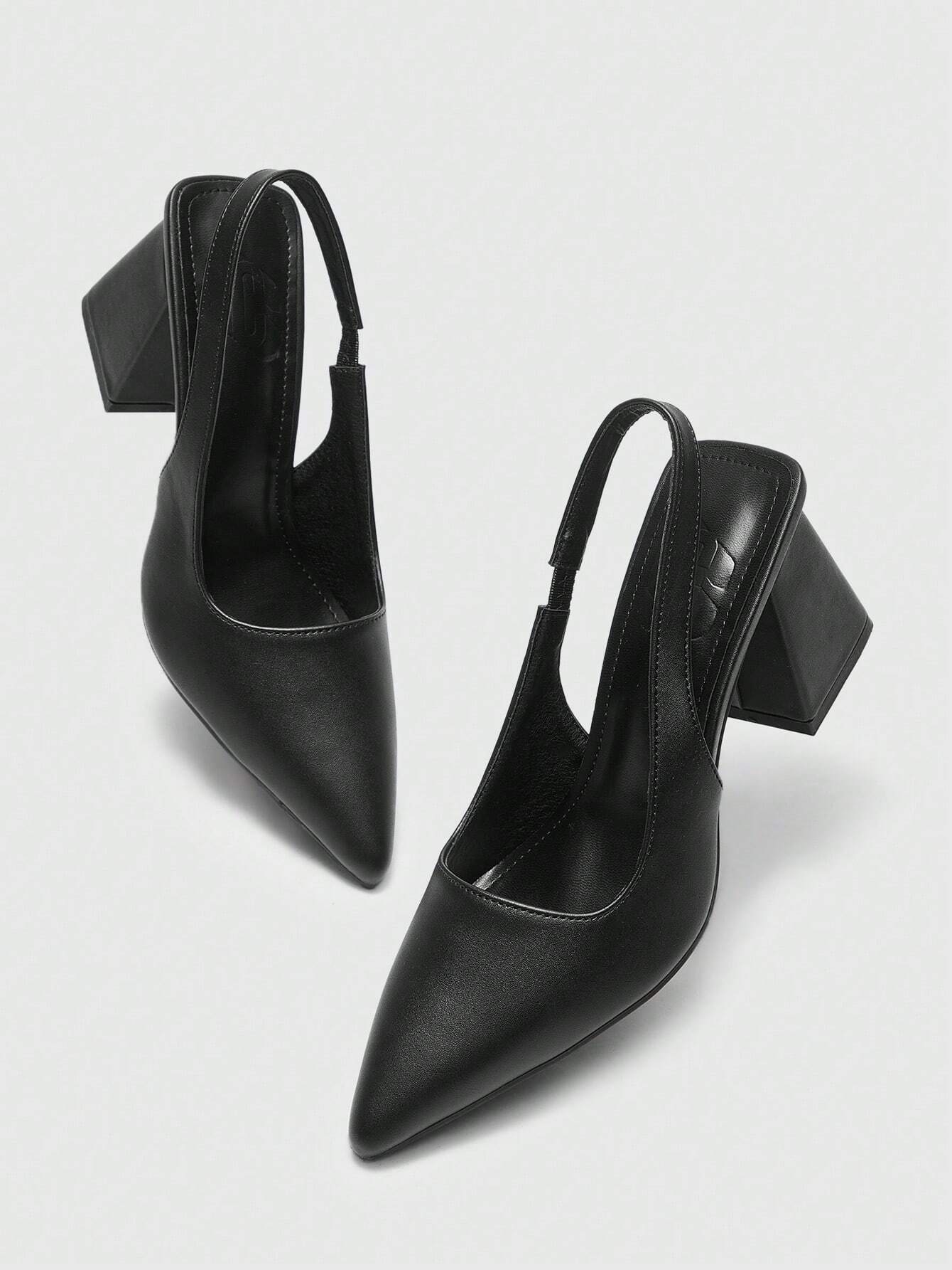 Women's Black Back Strap Thick Heel