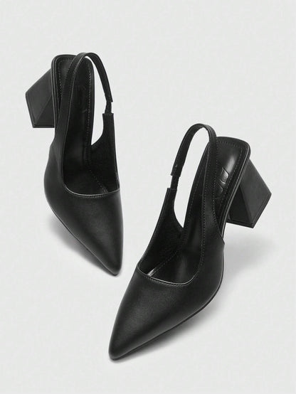 Women's Black Back Strap Thick Heel
