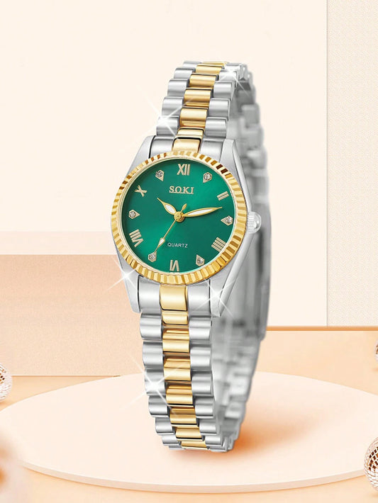 Women's Golden Round Encrusted Dial