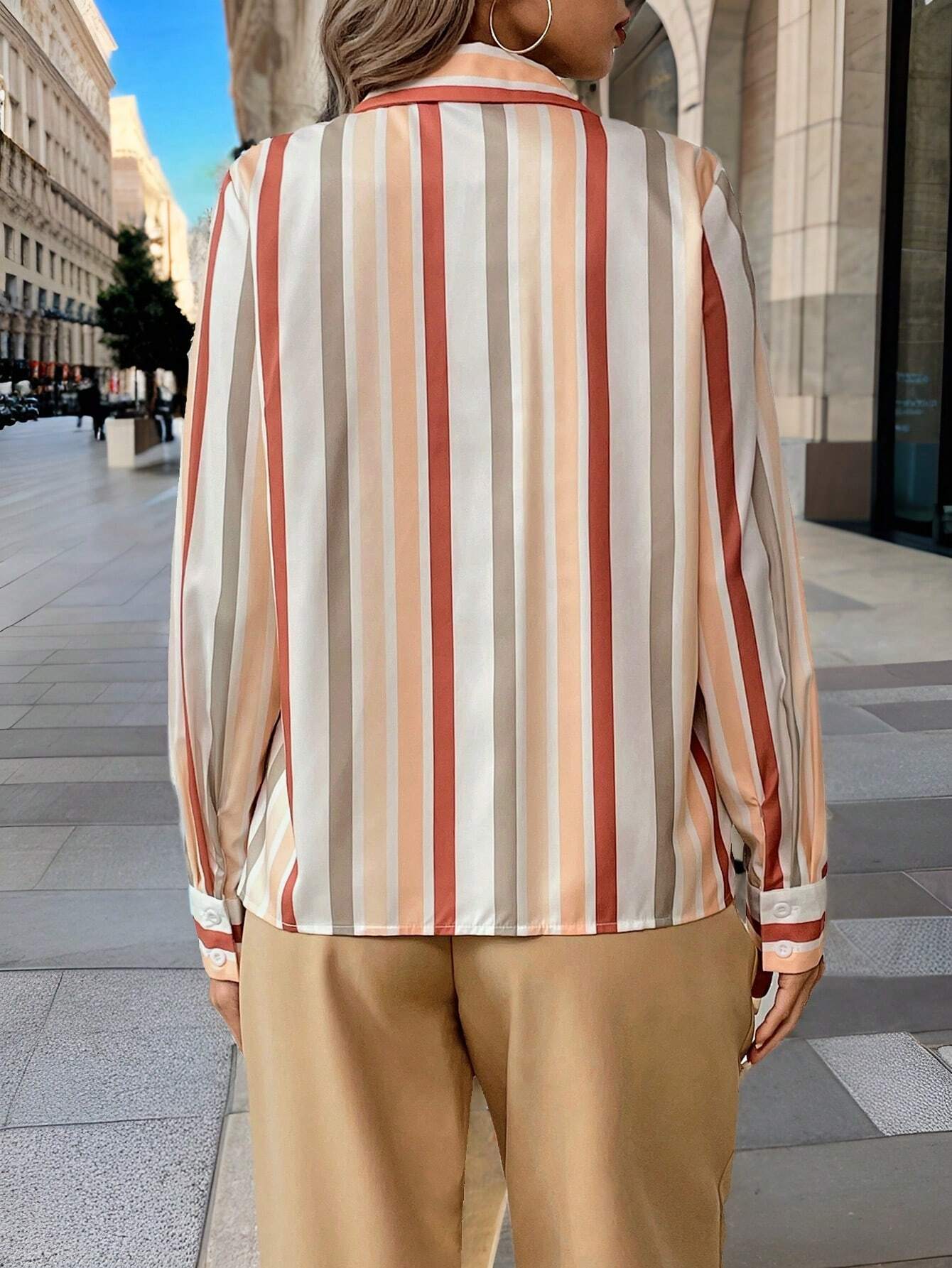 Women Loose Long Sleeve Casual Striped Shirt