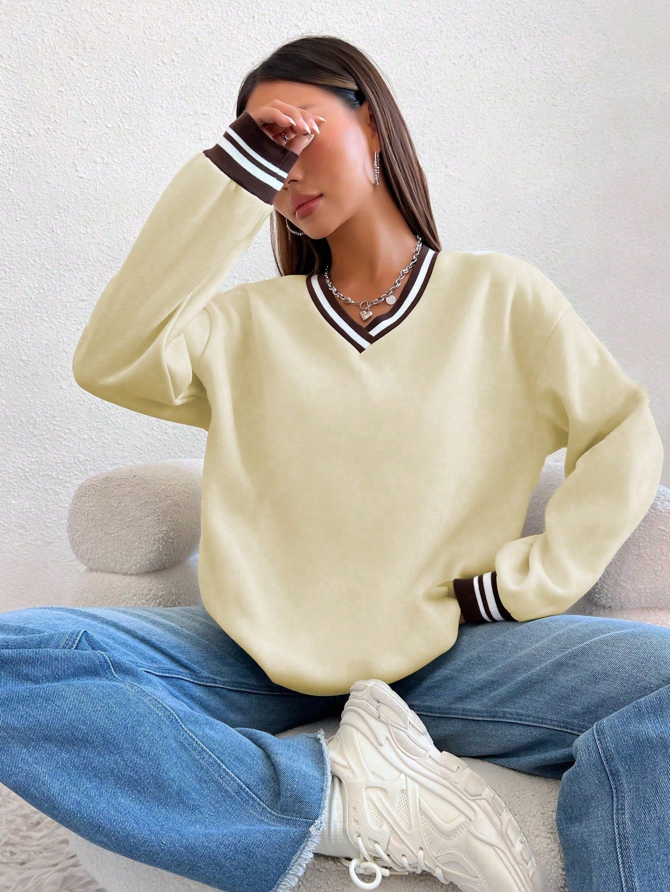 Simple Style V-Neck Sweatshirt