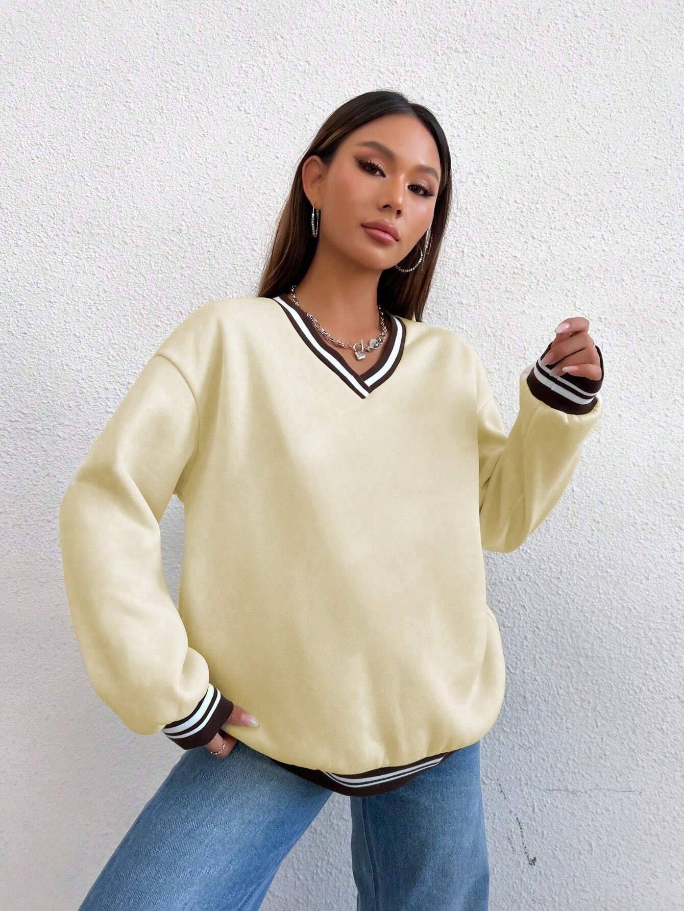 Simple Style V-Neck Sweatshirt