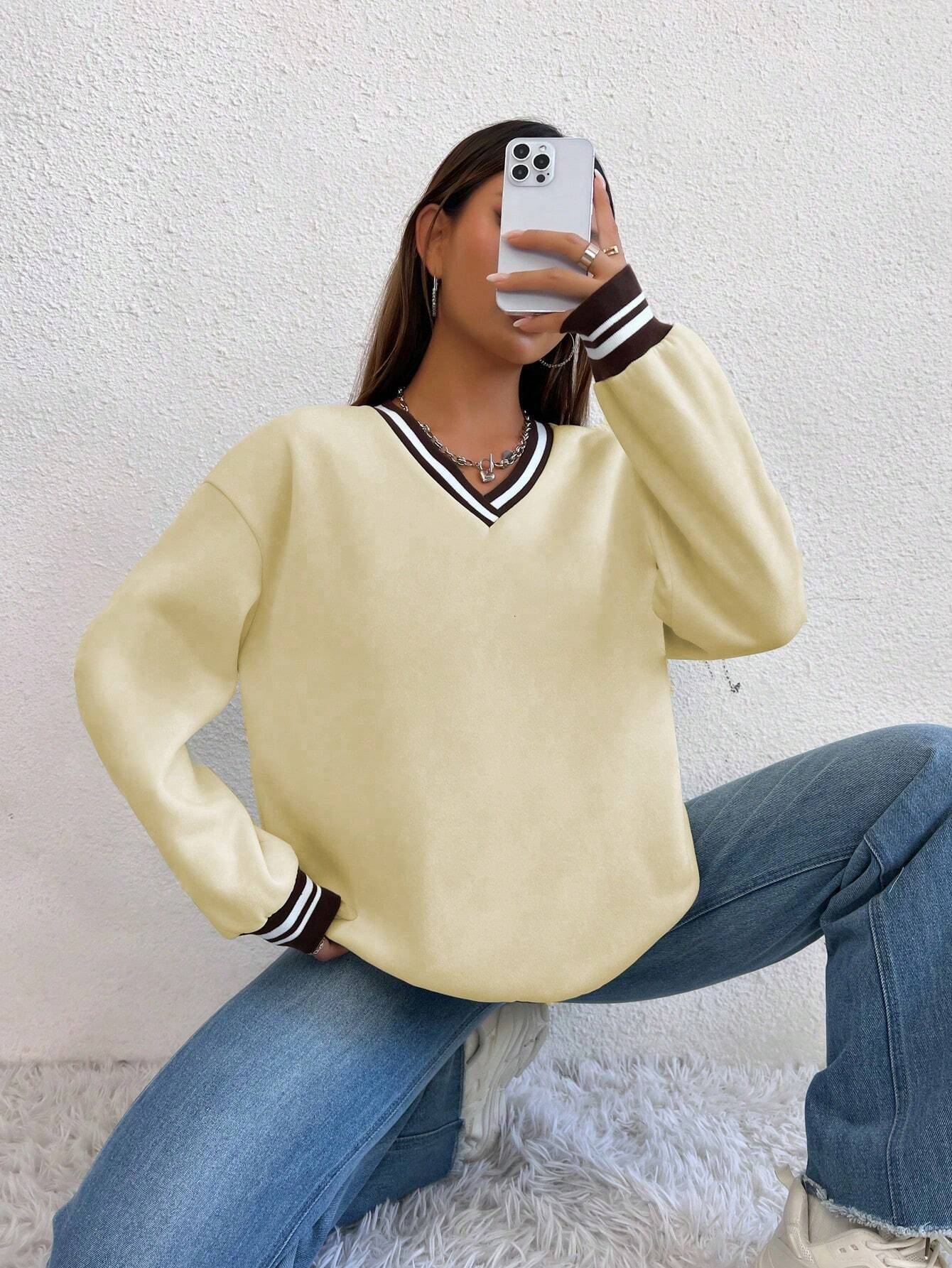 Simple Style V-Neck Sweatshirt