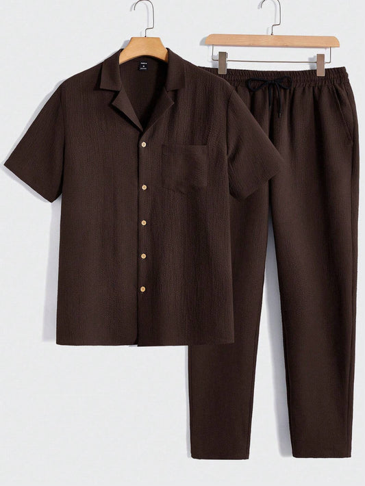 Brown Drawstring Pants Set